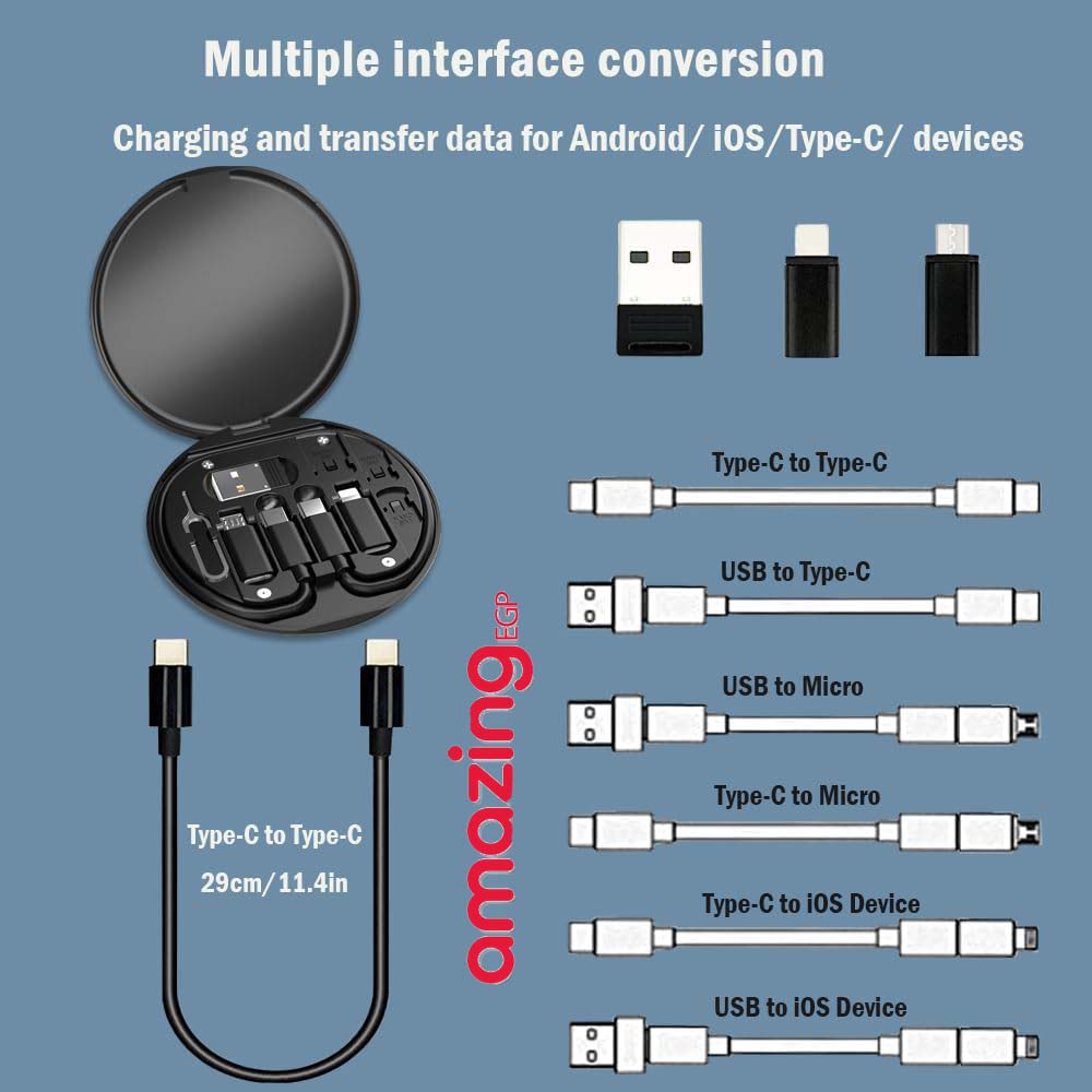 وصله ومجموعة كابل USB C OTG متعددة الوظائف - شحن ونقل بيانات شامل مع صندوق تخزين وحامل هاتف محمول (أسود)