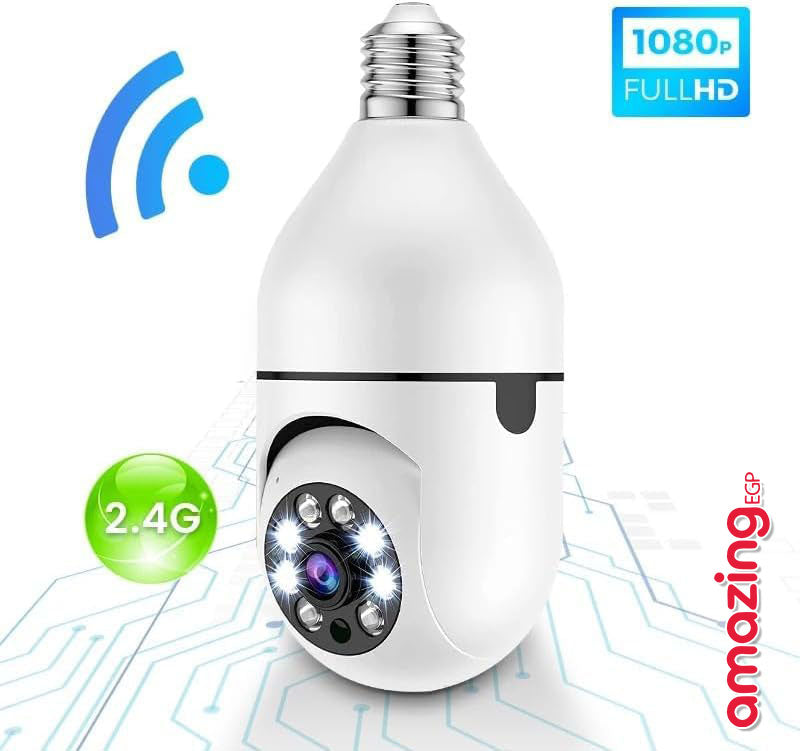 كاميرا لمبة واي فاي 360° بدقة 1080P مع كشاف مدمج وصوت ثنائي الاتجاه