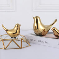 ديكور سيراميك على شكل طائر مبتكر لتزيين المنزل وغرفة الرسم والمكتب  تمثال زينة منحوت مناسب كهدية| 2 قطعة - ذهبي