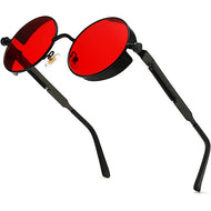 نظارات شمسية معدنية دائرية للرجال والنساء نظارات عصرية بتصميم كلاسيكي نظارات - احمر