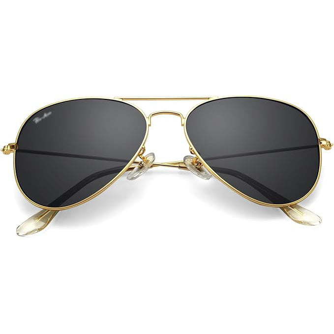 نظارات شمسية Aviator كلاسيكية بإطار ذهبي وعدسات Black Polarized زجاجية – حماية UV100% – للرجال والنساء