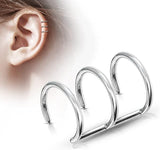 بيرسنج أذن وهمي ثلاثي بدون ثقب من الستانلس ستيل 316L – حلقة Ear Cuff مرنة بمشبك، مناسبة للغضروف والهيلكس، للرجال والنساء – فضي
