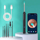 اداة ازالة شمع الاذن - منظف اذن مع كاميرا ودعامة، مجموعة ازالة شمع الاذن البصرية الذكية مع ملعقة اذن خفيفة، مجموعة من 8 قطع لتنظيف الاذن اليومية، منظف شمع الاذن لنظامي iOS واندرويد - اسود