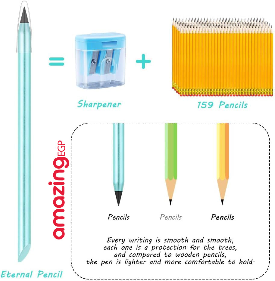 قلم رصاص معدني بدون حبر قابل لاعادة الاستخدام بلانهاية يدوم طويلاً ،اقلام رصاص معدنية انيقة للرسم الفني والتخطيط قابل للمسح قلم رصاص معدني جرافيت لا نهائي - أزرق