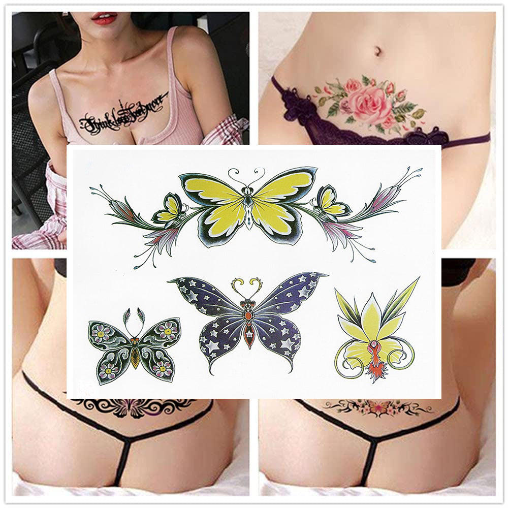 وشم مؤقت مقاوم للماء بتصميم فراشة وزهرة وجناح للنساء – TH-589 لمظهر صيفي أنيق يدوم