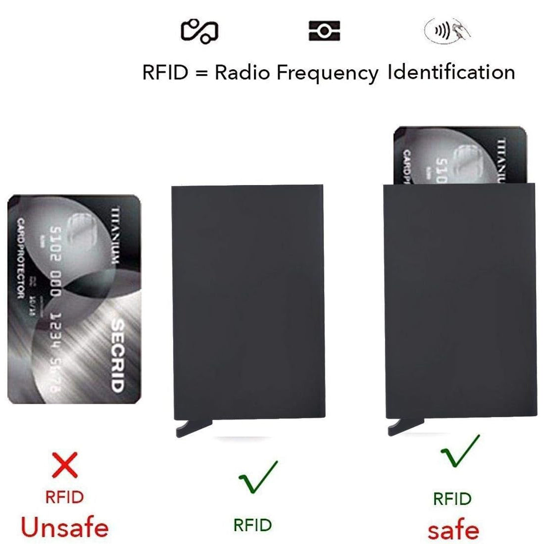 حامل بطاقات الومنيوم  كراتة مع تقنية RFID  - حامل بطاقات الائتمان بتصميم بسيط ورفيع للرجال والنساء، حافظة معدنية صغيرة تحجب تقنية تحديد الهوية بموجات الراديو بتقنية RFID | اسود|