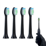 عبوة 4 رؤوس فرشاة أسنان كهربائية بديلة متوافقة مع Philips Sonicare HX6064 – شعيرات متوسطة لتنظيف الأسنان وإزالة البلاك – أسود