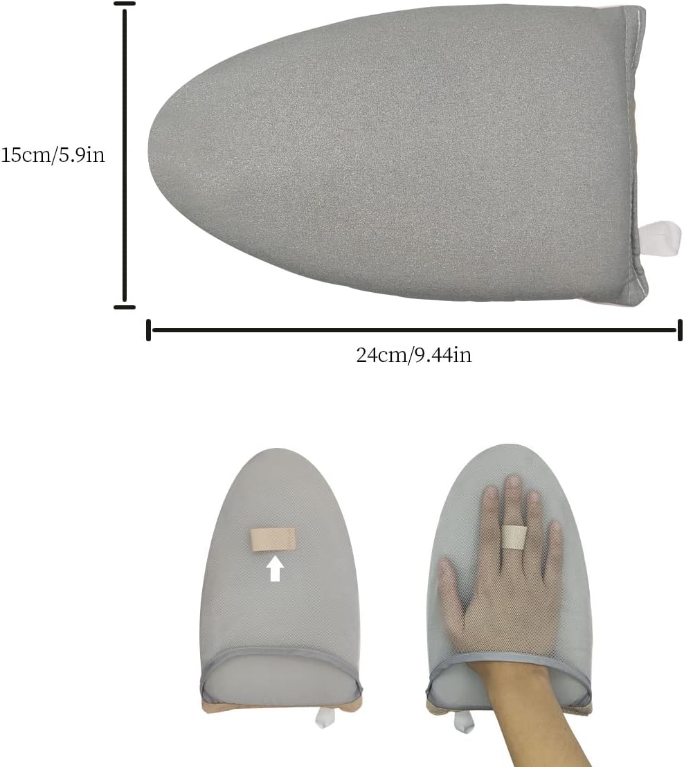 قفاز كي بالبخار مع حلقة للأصابع – مقاوم للحرارة ومانع للبخار لوح كي صغير وسادة كي مقاومة للحرارة | لون رمادي