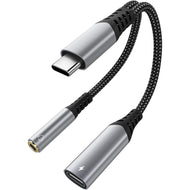 محول USB-C إلى 3.5 مم مع شحن سريع PD 60W – استماع للموسيقى مع الشحن في نفس الوقت (2 في 1) | رمادي