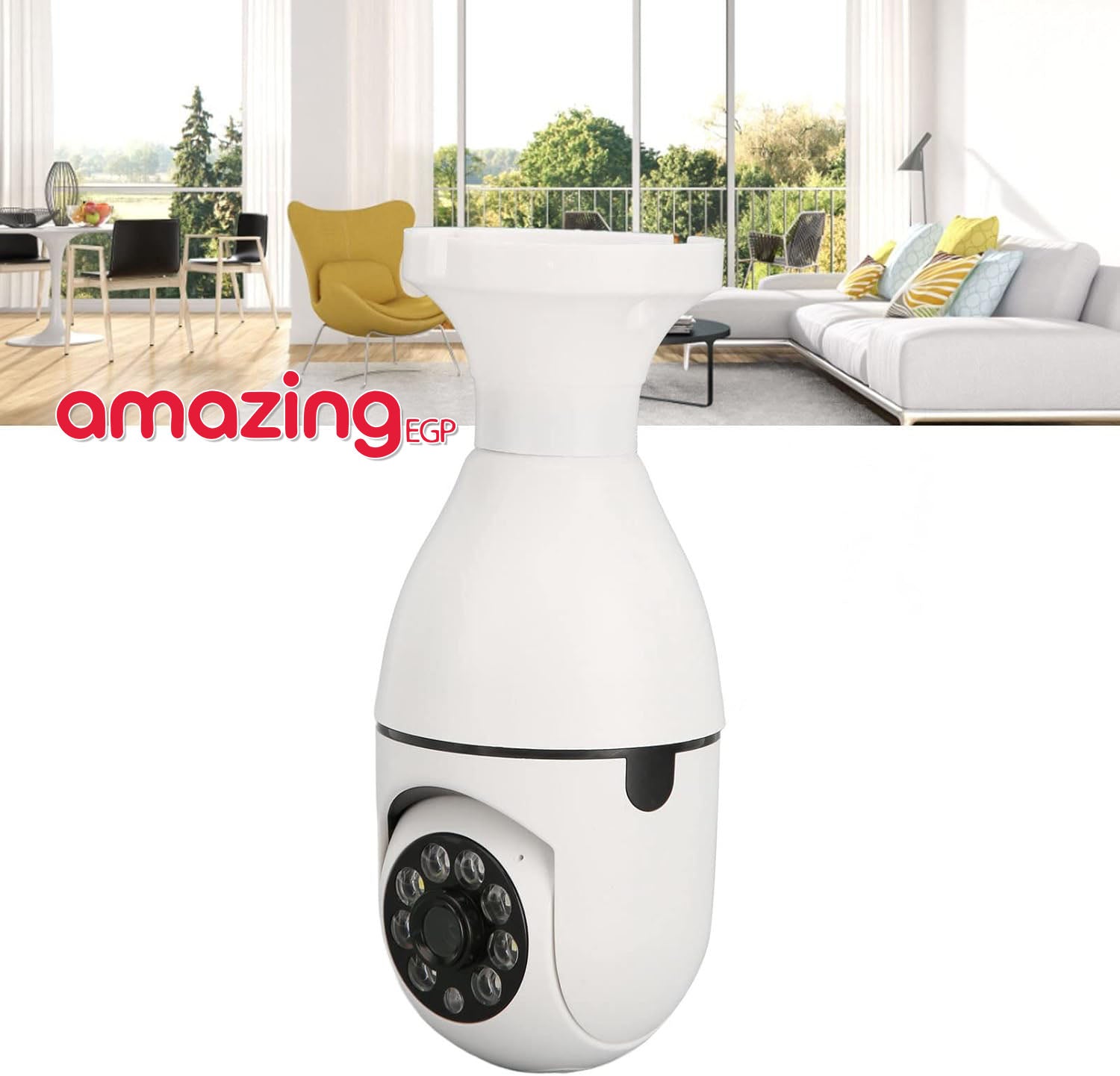 كاميرا لمبة واي فاي 360° بدقة 1080P مع كشاف مدمج وصوت ثنائي الاتجاه