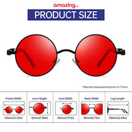 نظارات شمسية معدنية دائرية للرجال والنساء نظارات عصرية بتصميم كلاسيكي نظارات - احمر