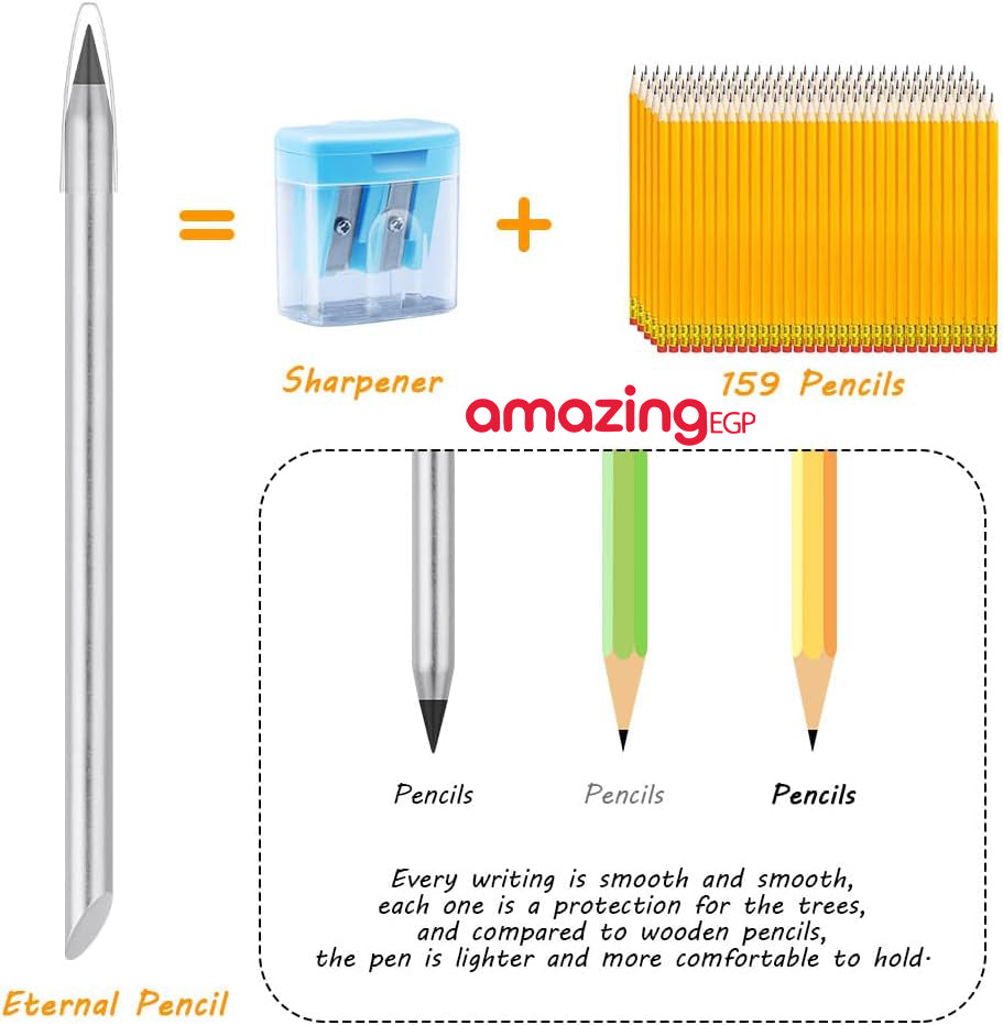 قلم رصاص معدني بدون حبر قابل لاعادة الاستخدام بلانهاية يدوم طويلاً ،اقلام رصاص معدنية انيقة للرسم الفني والتخطيط قابل للمسح قلم رصاص معدني جرافيت لا نهائي - فضي