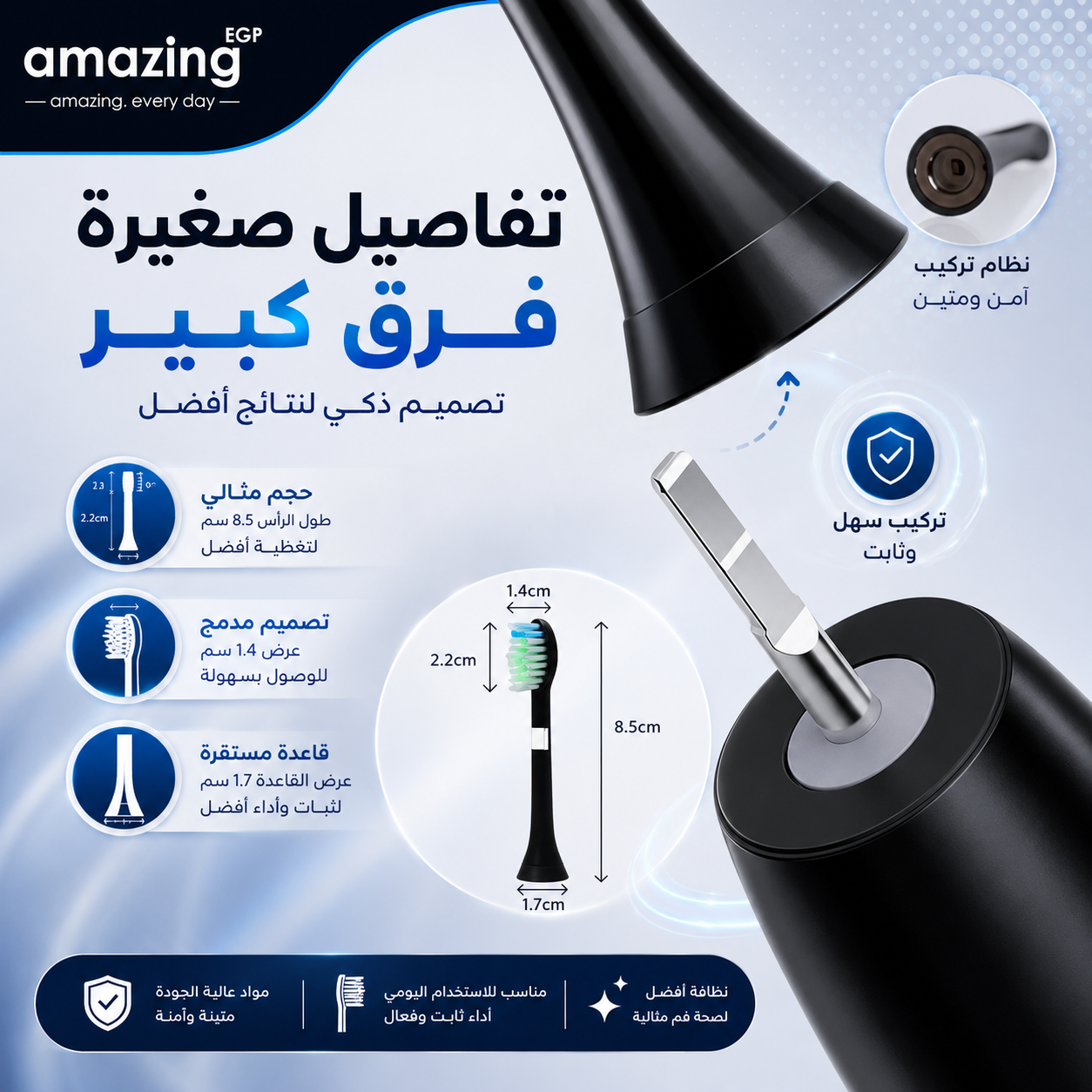 عبوة 4 رؤوس فرشاة أسنان كهربائية بديلة متوافقة مع Philips Sonicare HX6064 – شعيرات متوسطة لتنظيف الأسنان وإزالة البلاك – أسود