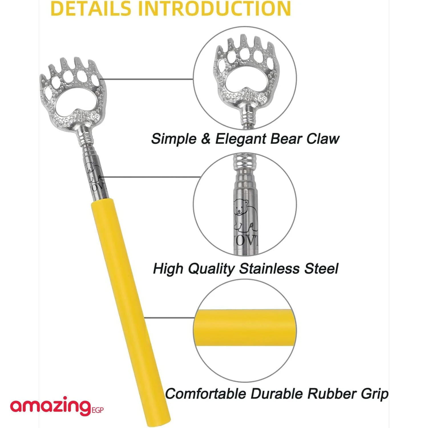 أداة خدش وحكة محمولة قابلة للسحب مخالب دب  أداة خدش ظهر قابلة للتمديد ومخلع تصغير هراشة محمولة من الفولاذ المقاوم للصدأ - 1 قطعة | العناية_الشخصية حكة_الظهر حكه مخالب دب هراشة هرشة | amazingEGP