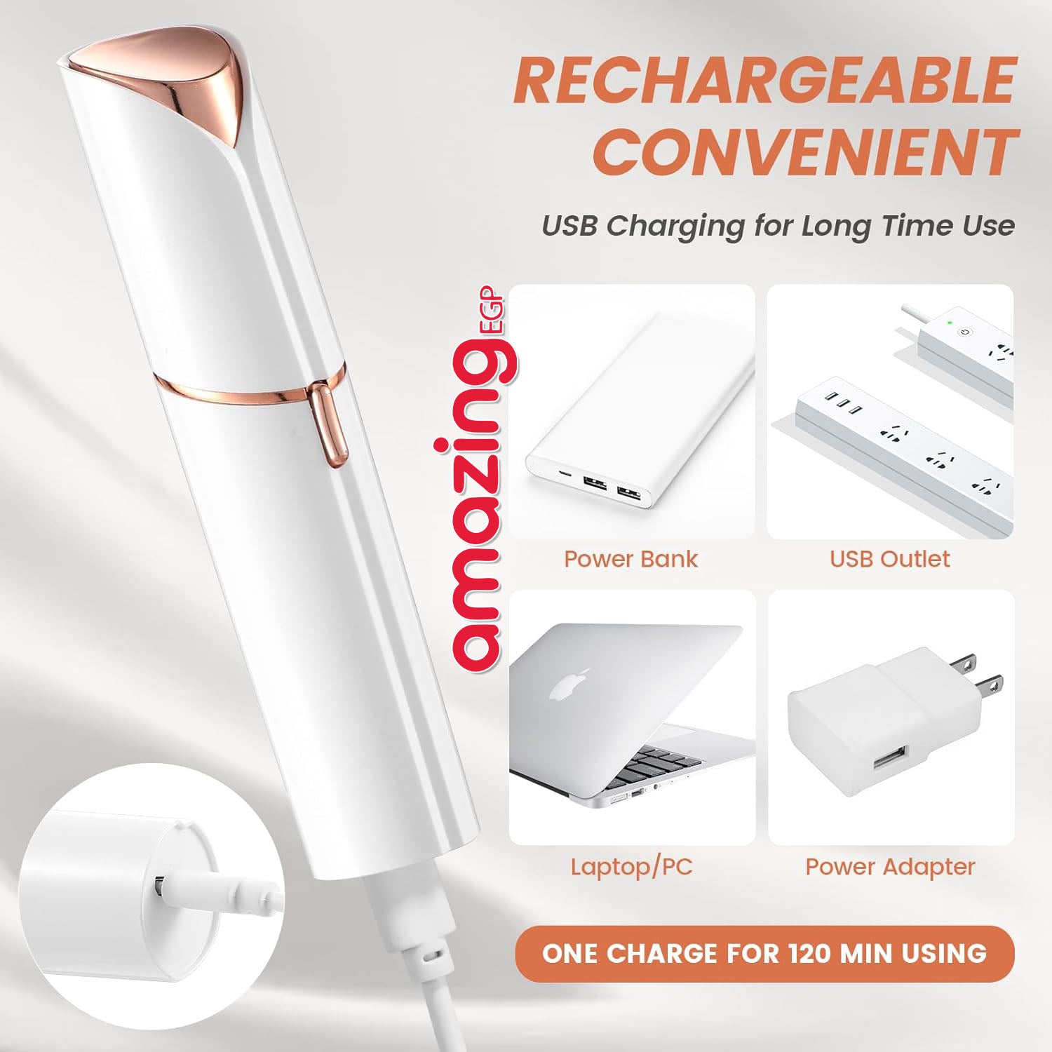 جهاز إزالة الشعر الكهربائي المحمول للوجه والجسم – إبيلاتور لاسلكي صغير بلمسة ذهبية، بدون ألم ومقاوم للماء