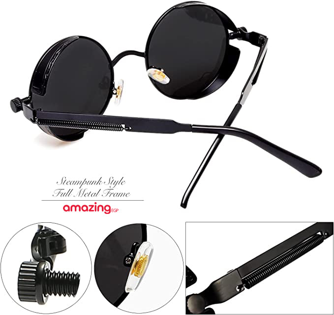 نظارات شمسية معدنية دائرية للرجال والنساء نظارات عصرية بتصميم كلاسيكي نظارات -اسود