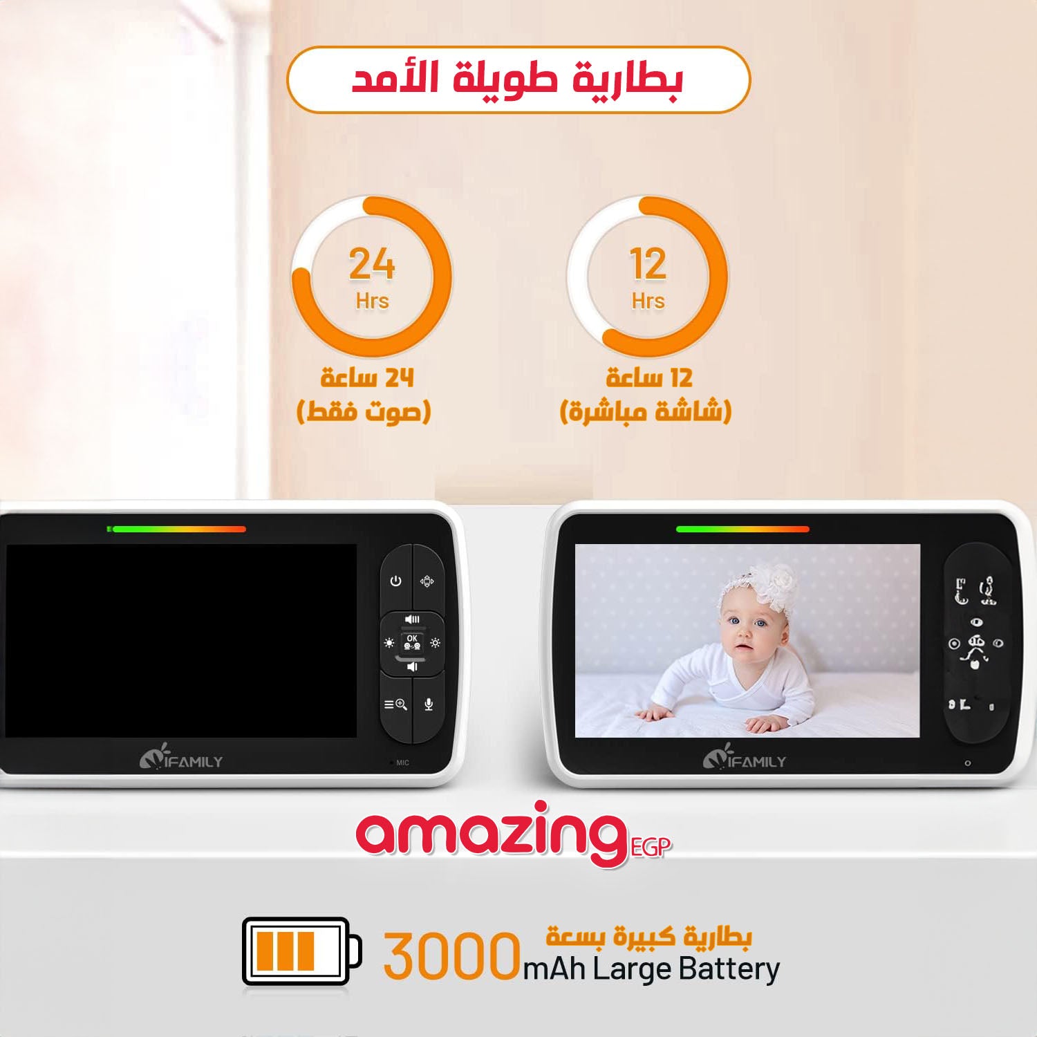 شاشة مراقبة الأطفال - شاشة كبيرة ٥ بوصات مع عمر بطارية ٣٠ ساعة - تحكم عن بُعد في الوضع الأفقي والرأسي والتكبير/التصغير؛ بدون واي فاي، صوت ثنائي الاتجاه، رؤية ليلية، درجة حرارة، تهويدات، جهاز مراقبة أطفال بعيد المدى ٩٦٠ قدمًا مع كاميرا وصوت