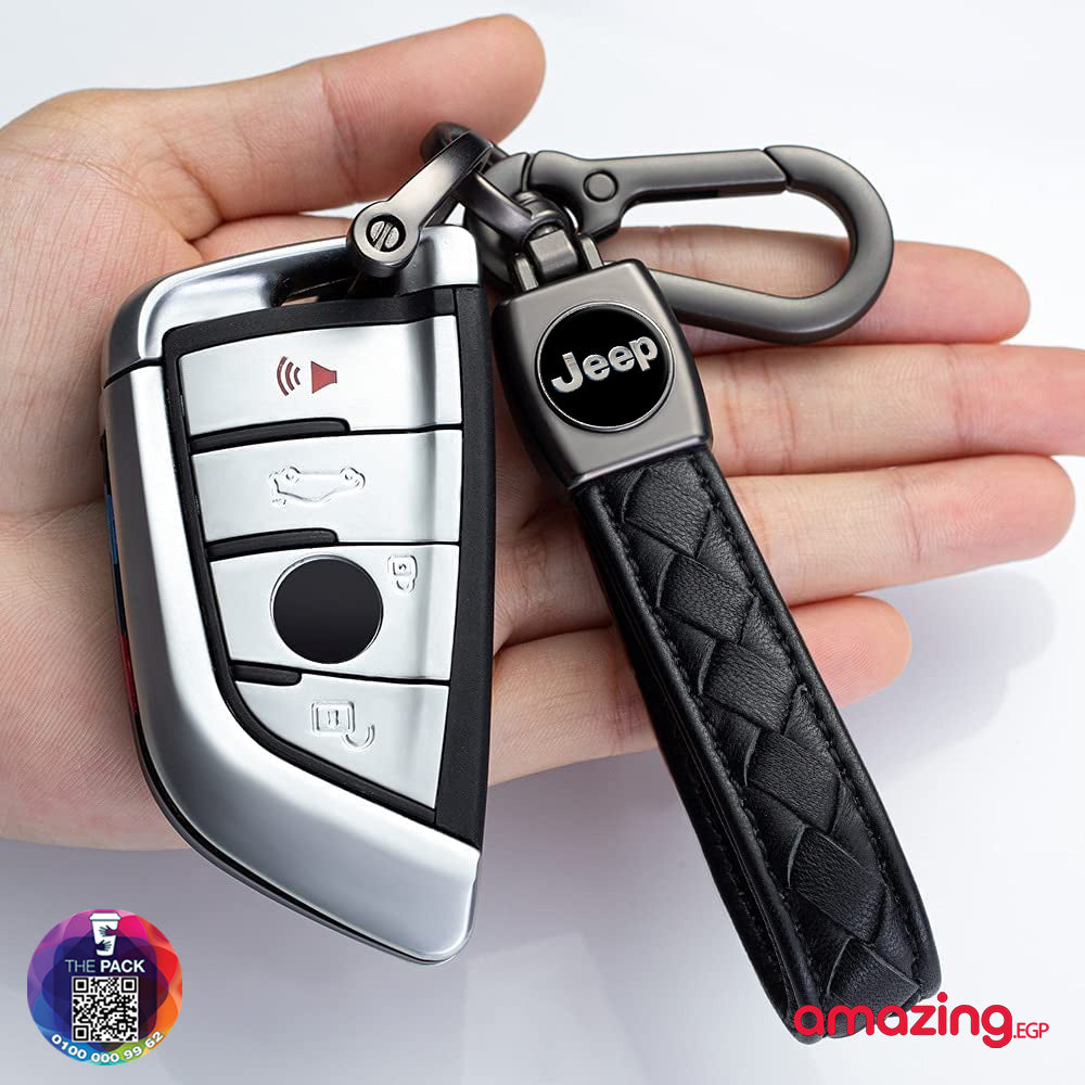 سلسلة مفاتيح للنساء والرجال من الجلد بلوجو سيارة مناسبة لسيارة  ميدالية مفاتيح معدنية مزينة بشعار سيارة مناسبة كهدية (جيب)