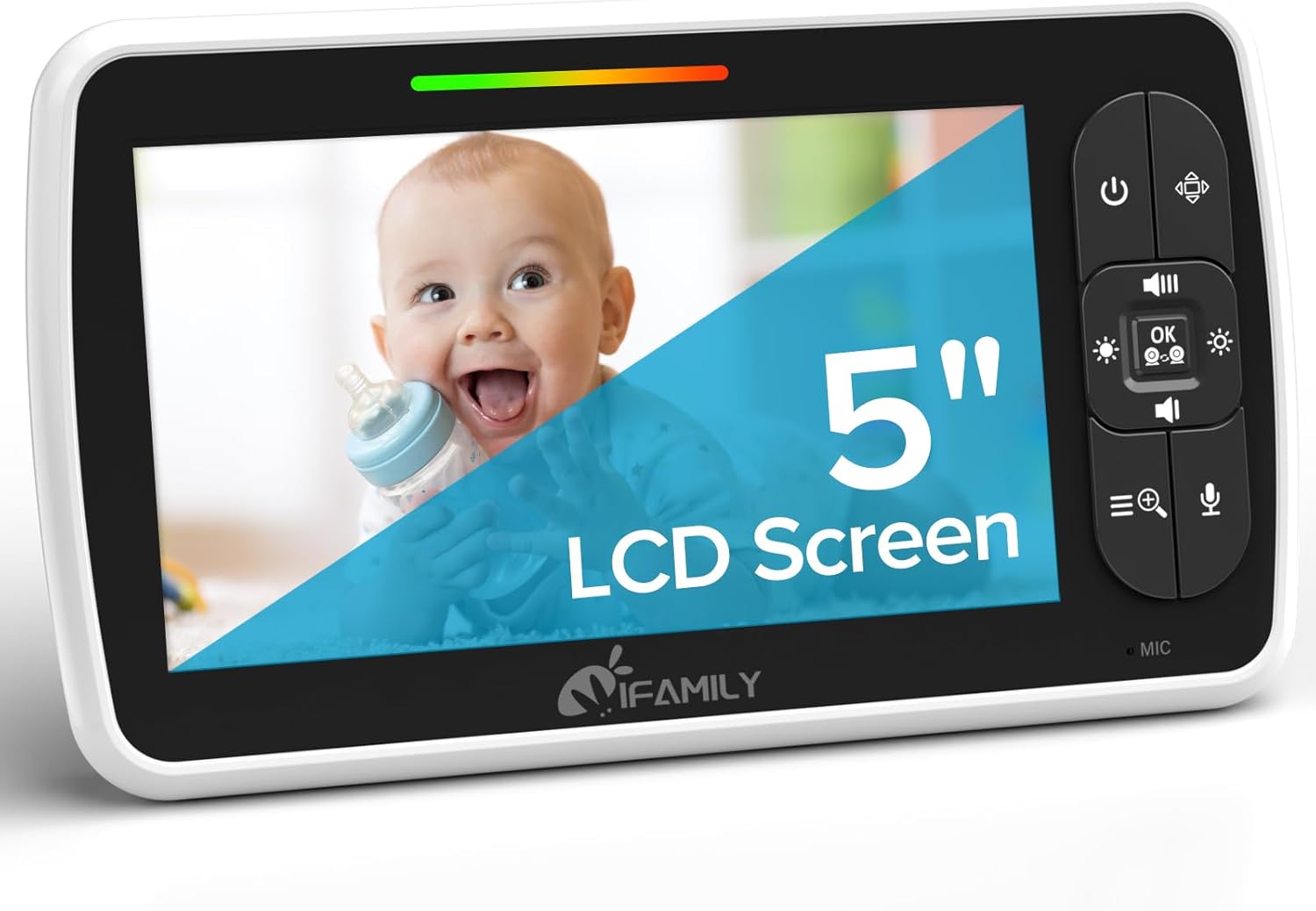 شاشة مراقبة الأطفال - شاشة كبيرة ٥ بوصات مع عمر بطارية ٣٠ ساعة - تحكم عن بُعد في الوضع الأفقي والرأسي والتكبير/التصغير؛ بدون واي فاي، صوت ثنائي الاتجاه، رؤية ليلية، درجة حرارة، تهويدات، جهاز مراقبة أطفال بعيد المدى ٩٦٠ قدمًا مع كاميرا وصوت