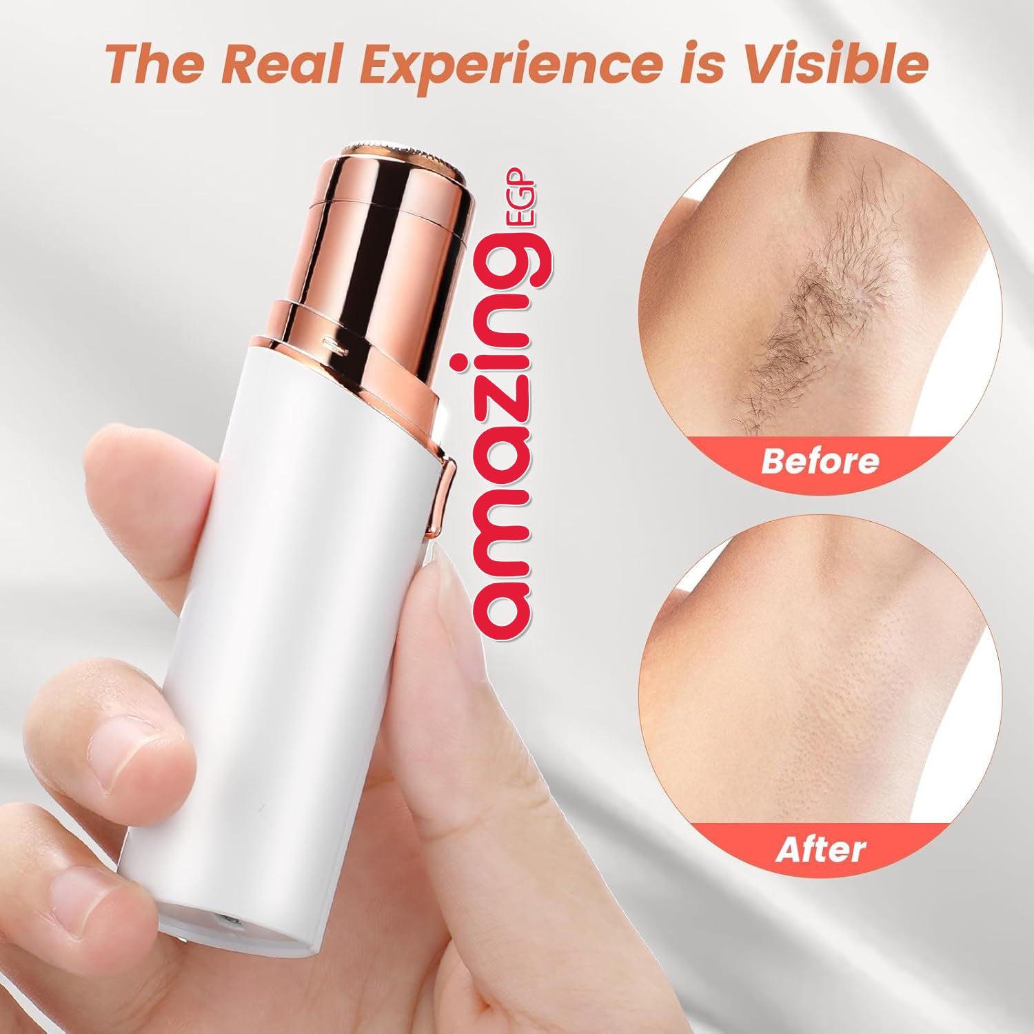 جهاز إزالة الشعر الكهربائي المحمول للوجه والجسم – إبيلاتور لاسلكي صغير بلمسة ذهبية، بدون ألم ومقاوم للماء