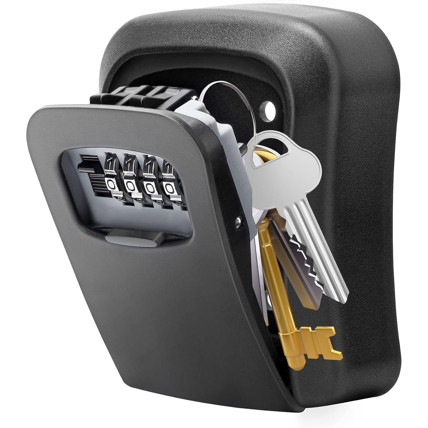 صندوق قفل للمفاتيح خزنة معدنية للمفاتيح بقفل من 4 ارقام للاستخدام في الاماكن الخارجية يثبت على الحائط لمفاتيح المنزل - معدن بالكامل [اسود]