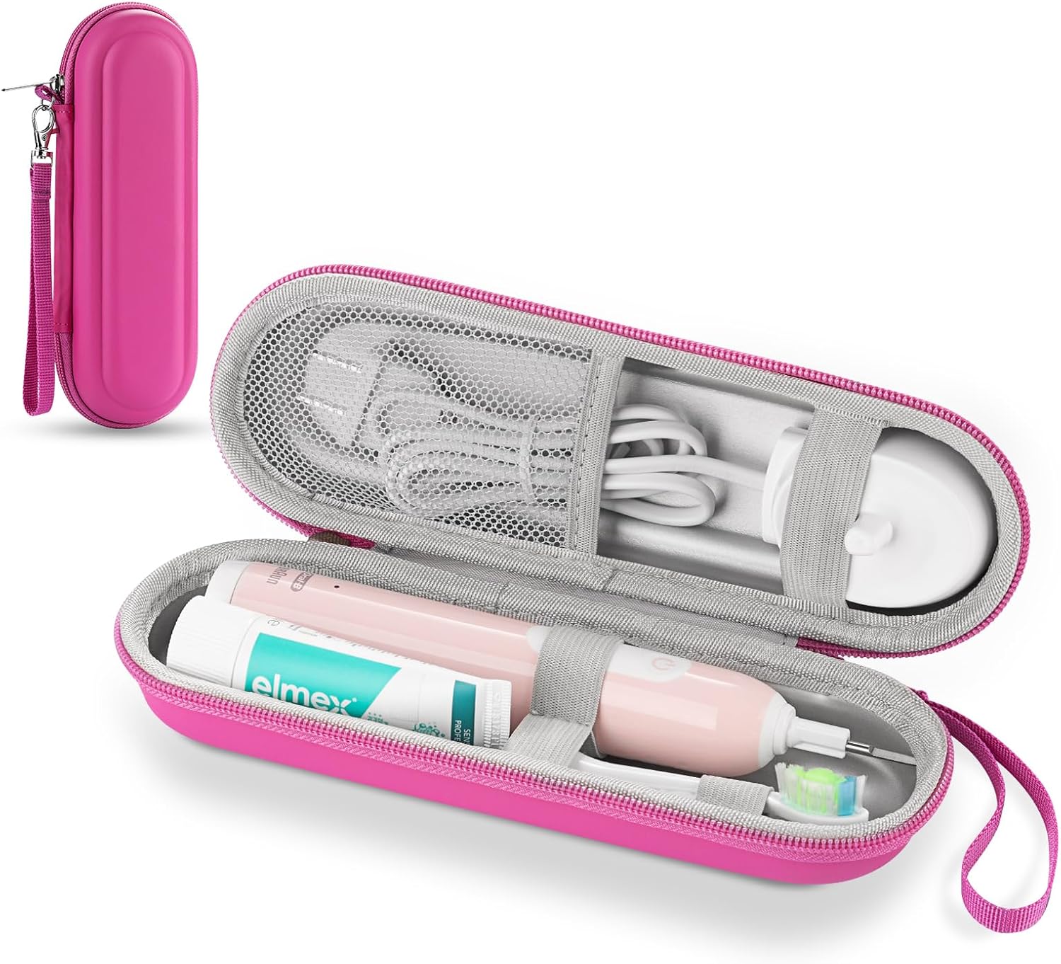 حافظة سفر صلبة لفرشاة الأسنان الكهربائية – حقيبة تخزين واقية متوافقة مع Oral-B وPhilips Sonicare وiO – مساحة للفرشاة والرؤوس والشاحن - بينك