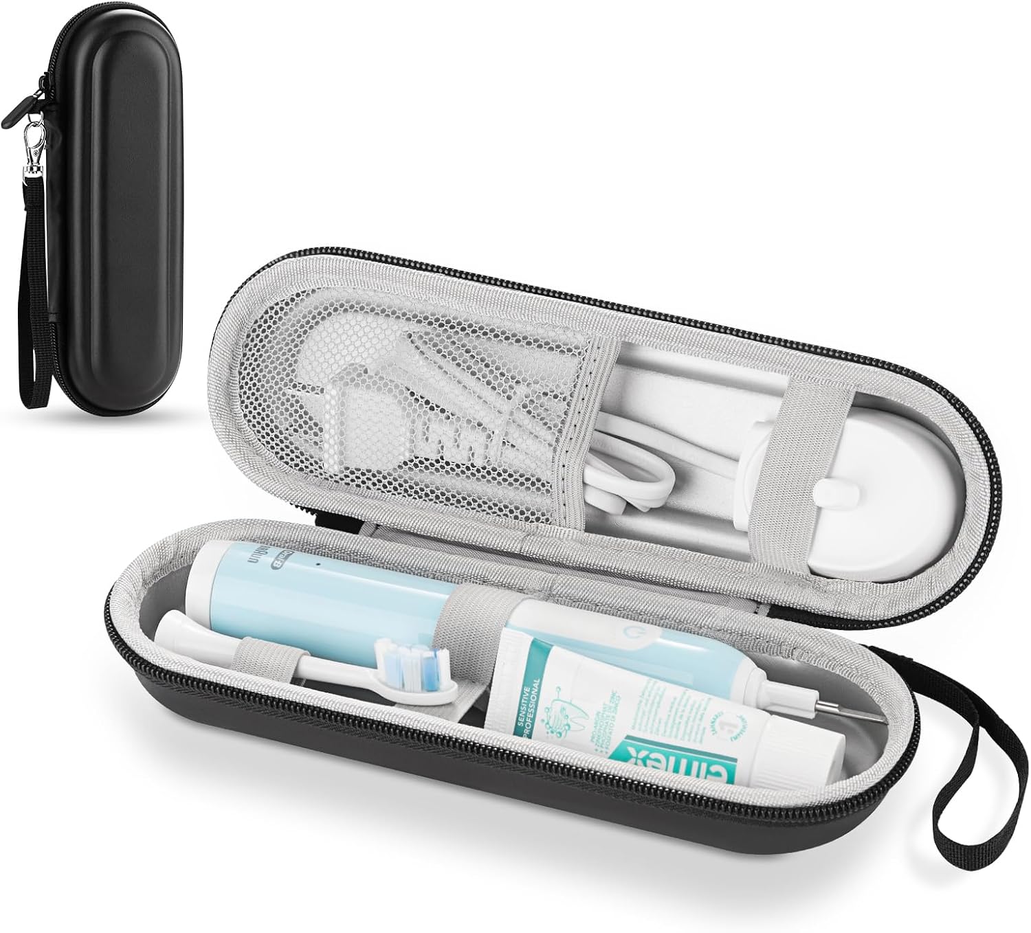 حافظة سفر صلبة لفرشاة الأسنان الكهربائية – حقيبة تخزين واقية متوافقة مع Oral-B وPhilips Sonicare وiO – مساحة للفرشاة والرؤوس والشاحن - أسود