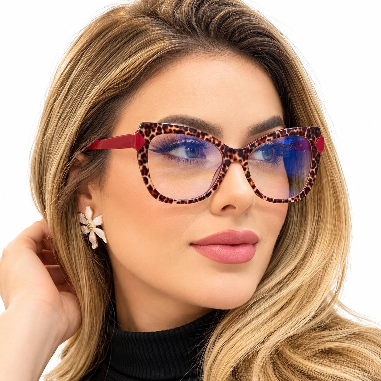 نظارات حماية من الضوء الأزرق للكمبيوتر بإطار عين القطة بطبعة النمر – عدسات شفافة UV400، وزن خفيف – نقشة نمر/أذرع حمراء