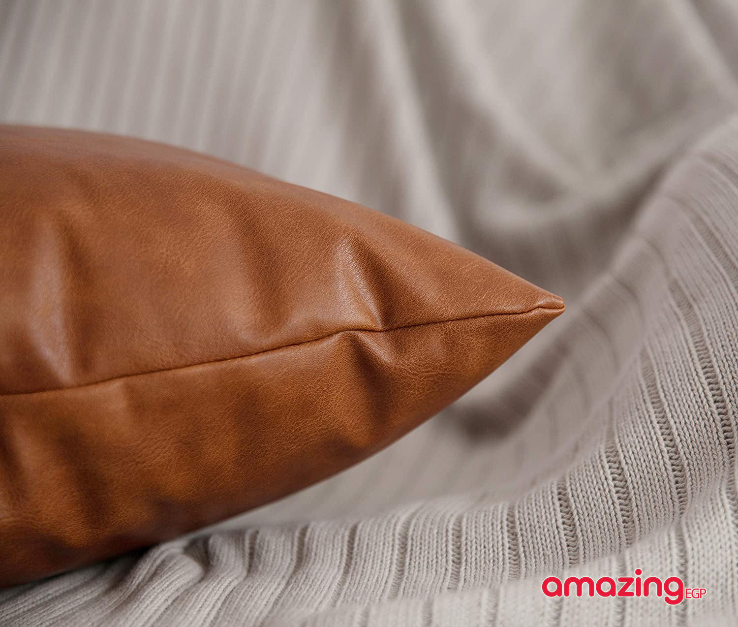 اكياس مخدات غطاء وسادة PU سادة بدون حشو جلد صناعي للأريكة والسرير (بدون حشو) - بني 1 قطعة