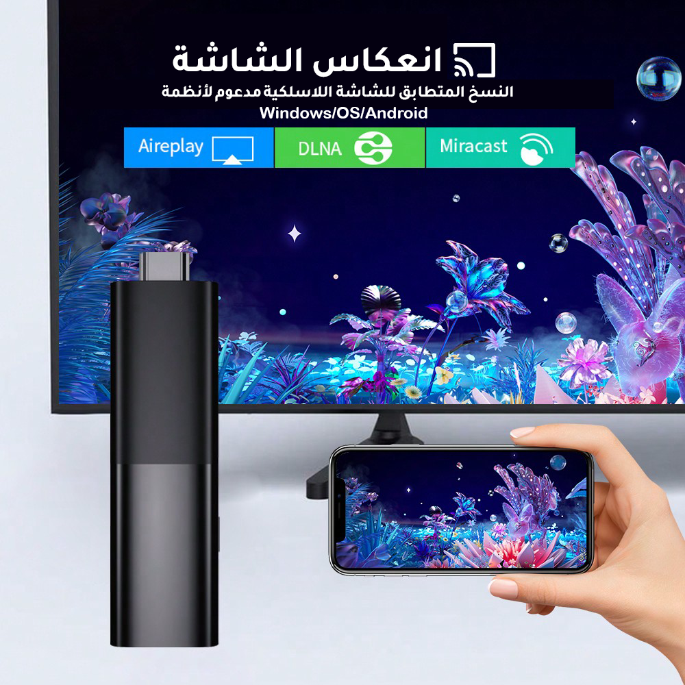 عصا تلفاز I96 D1، 2GB رام + 16GB تخزين، 4K UHD، واي فاي مزدوج، وحدة صوتية، أندرويد ATV، مثالية للبث والشاشات الذكية