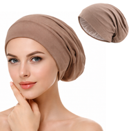 قبعة نوم حريرية للشعر المجعد (سيلك بونيه) – ساتان حريري مزدوج الطبقات لحماية الشعر أثناء النوم (لون بيج)