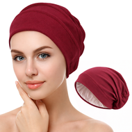 قبعة نوم حريرية للشعر المجعد (سيلك بونيه) – ساتان حريري مزدوج الطبقات لحماية الشعر أثناء النوم (لون نبيتي - وين)