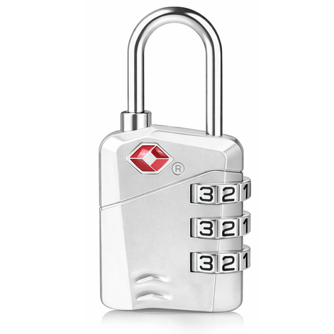 قفل لشنط اليد وشنط السفر والحقائب والشنط بسوستة من اكسبون متوافق مع نظام حماية TSA  تي اس ايه مزود بـ 3 اقراص رقمية - سيلفير