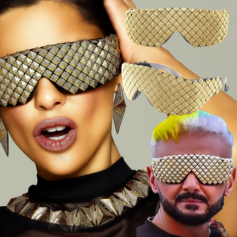 نظارة شمس ستيمبانك – هرمية معدنية بالذهبي والفضي | حفلات وهيب هوب وقوطية | ذهبي