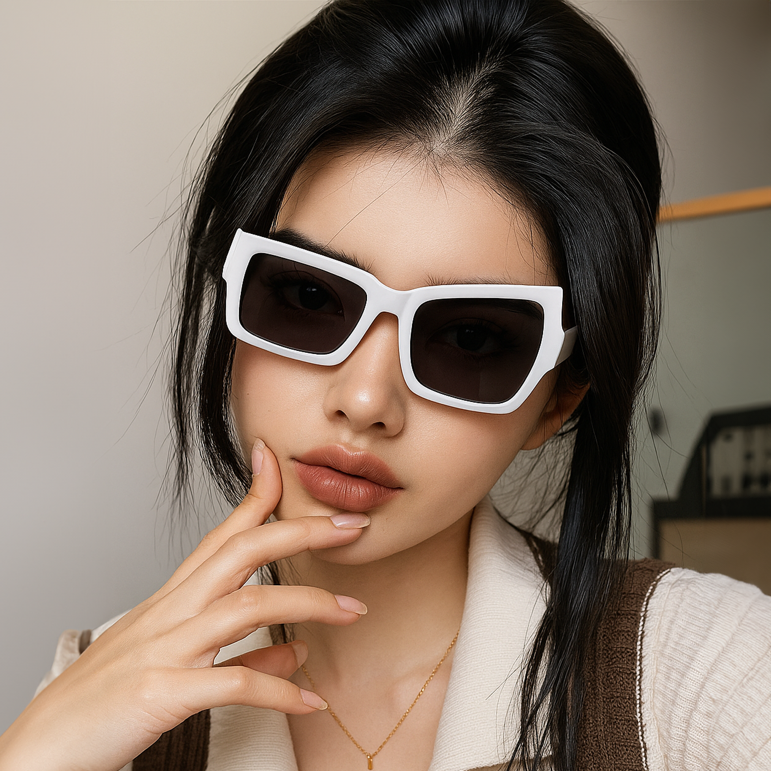 نظارة مربّعة غير متماثلة – أبيض أوفر سايز | تصميم فريد ستيمبانك/حفلات مصممة بشكل أنيق، نظارات شمسية كبيرة الحجم باللون الأبيض للنساء و الرجال، نظارات ستيم بانك فريدة