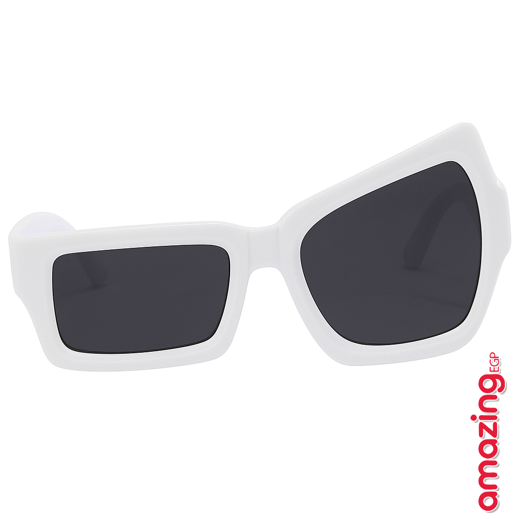 نظارة مربّعة غير متماثلة – أبيض أوفر سايز | تصميم فريد ستيمبانك/حفلات مصممة بشكل أنيق، نظارات شمسية كبيرة الحجم باللون الأبيض للنساء و الرجال، نظارات ستيم بانك فريدة