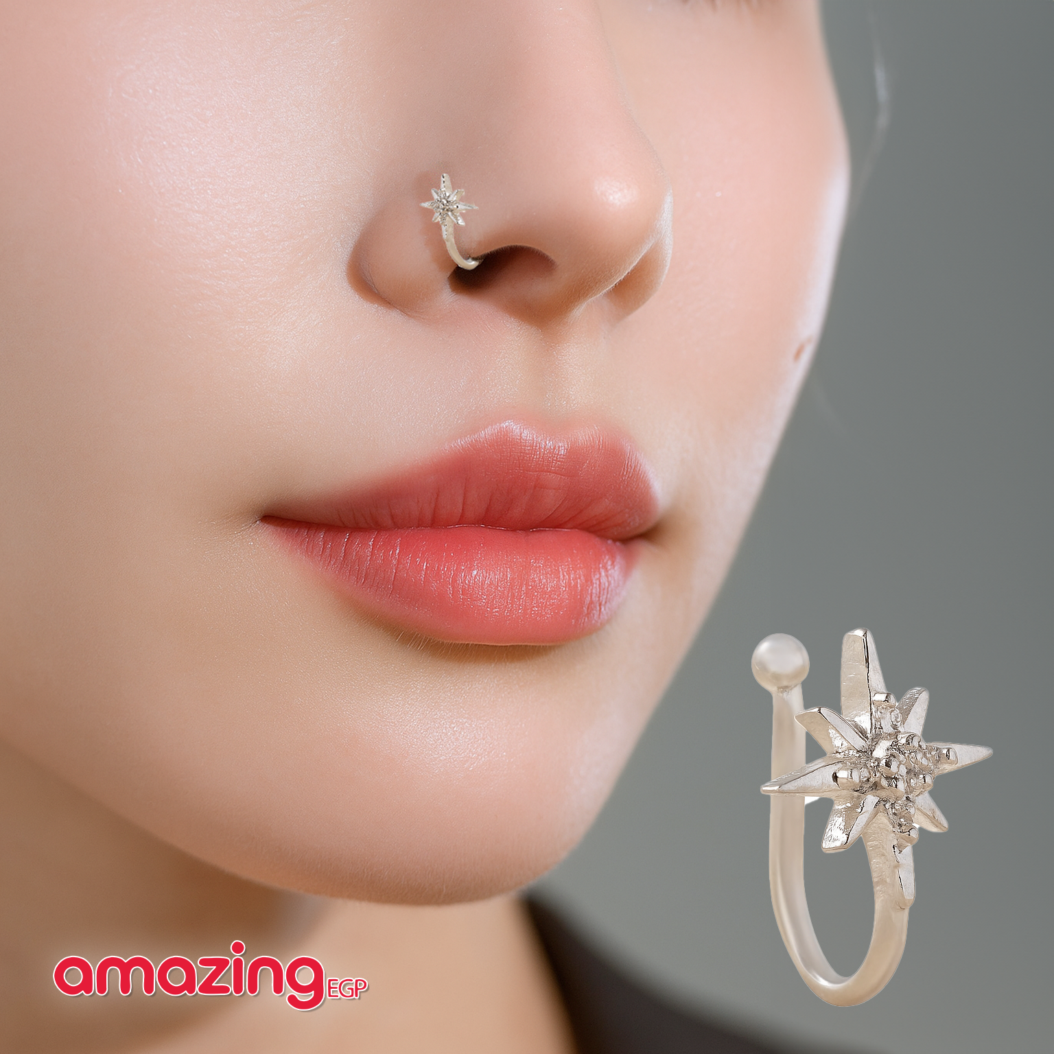 بيرسنج أنف بدون ثقب من الستانلس ستيل 316L – مرصّع بزركونيا مكعّبة، تثبيت بالمشبك على شكل U، مقاوم للحساسية – للنساء والرجال