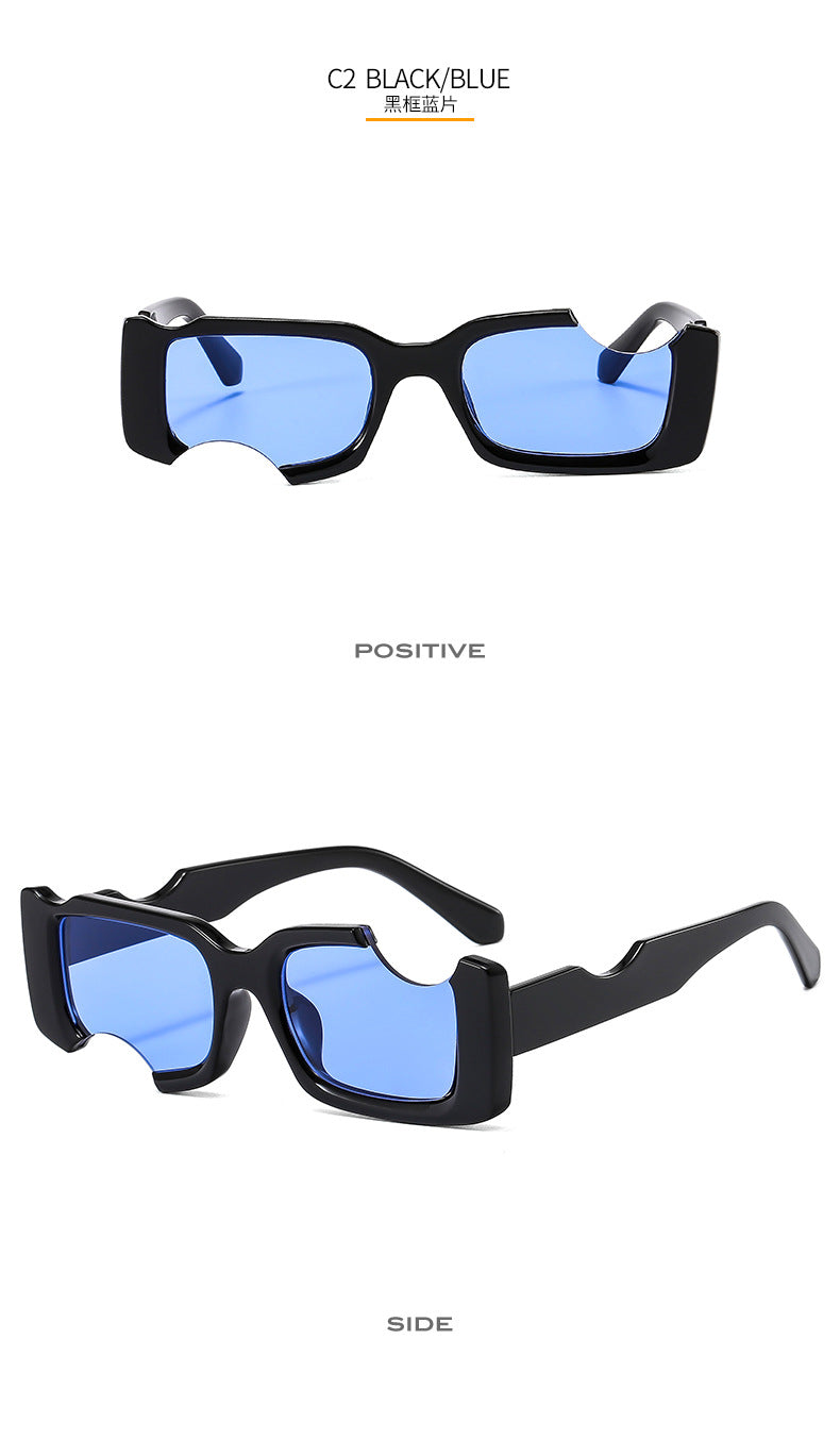 نظارات شمسية غير منتظمة صغيرة مستطيلة للنساء والرجال - ازرق