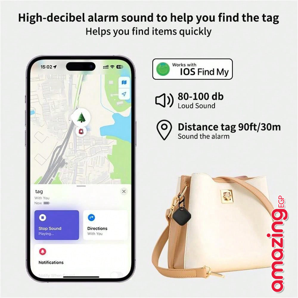 بديل AirTag تتبع موقع عالمي - جهاز تعقب GPS صغير للمفاتيح، المحفظة، الأمتعة، والحيوانات الأليفة، يعمل مع Apple Find My، بطارية تدوم سنتين قابلة للتغيير، ولا يحتاج شريحة - AMZ94