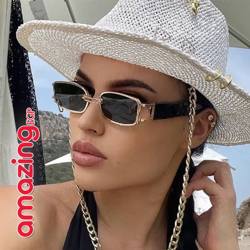 نظارة شمسية مستطيلة نظارات موضة مربعة إطار معدني خفيف نظارة بثقب وعلاقة بالعدسة   -  ذهبي/أسود