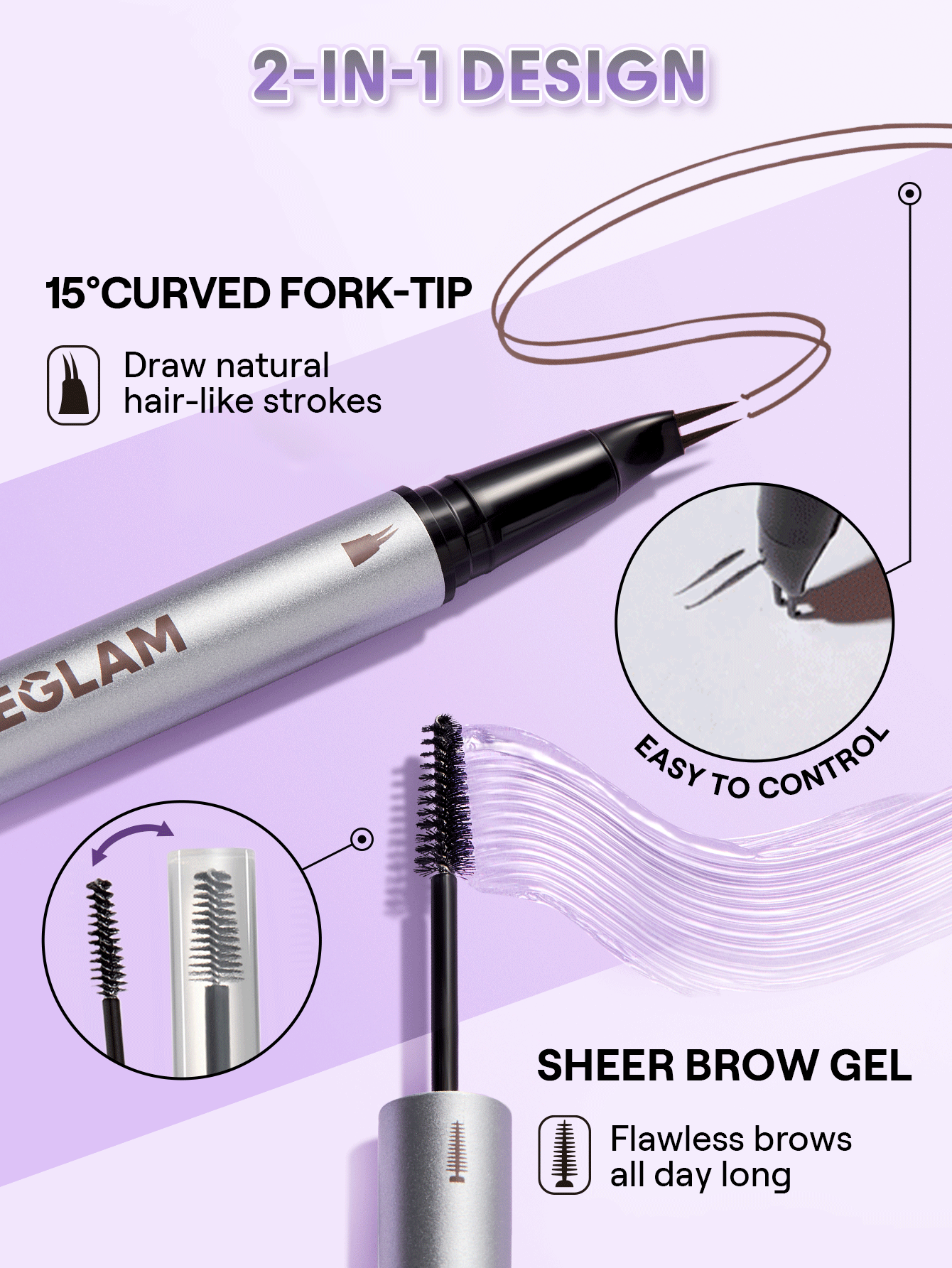 SHEGLAM قلم حواجب ثنائي 2-في-1 SHEGLAM Real Flow – لون Chocolate (جل تثبيت + رأس شوكي 15°)  - Chocolate