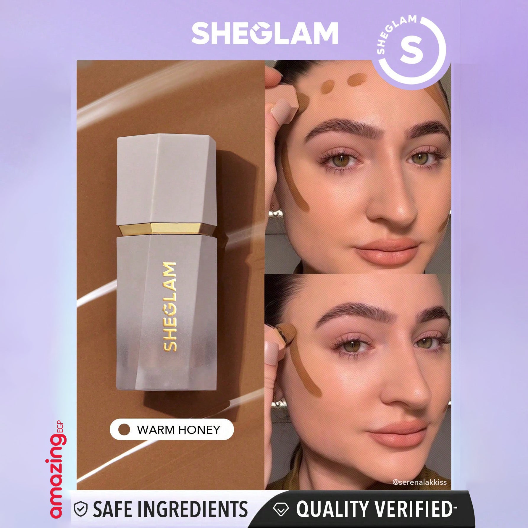 SHEGLAM كونتور سائل  قلم تحديد الوجه السائل يدوم طويلا مقاوم للتلطخ عصا كونتور للوجه الكريمي مع وسادة لوضع المكياج بودرة برونزر كريمية طبيعية غير لامعة تدوم طويلا - Sun Sculpt - Warm Honey | SHEGLAM shein احمر الخدود احمر خدود احمر شفاة ايشادو بلاشر بلشر 