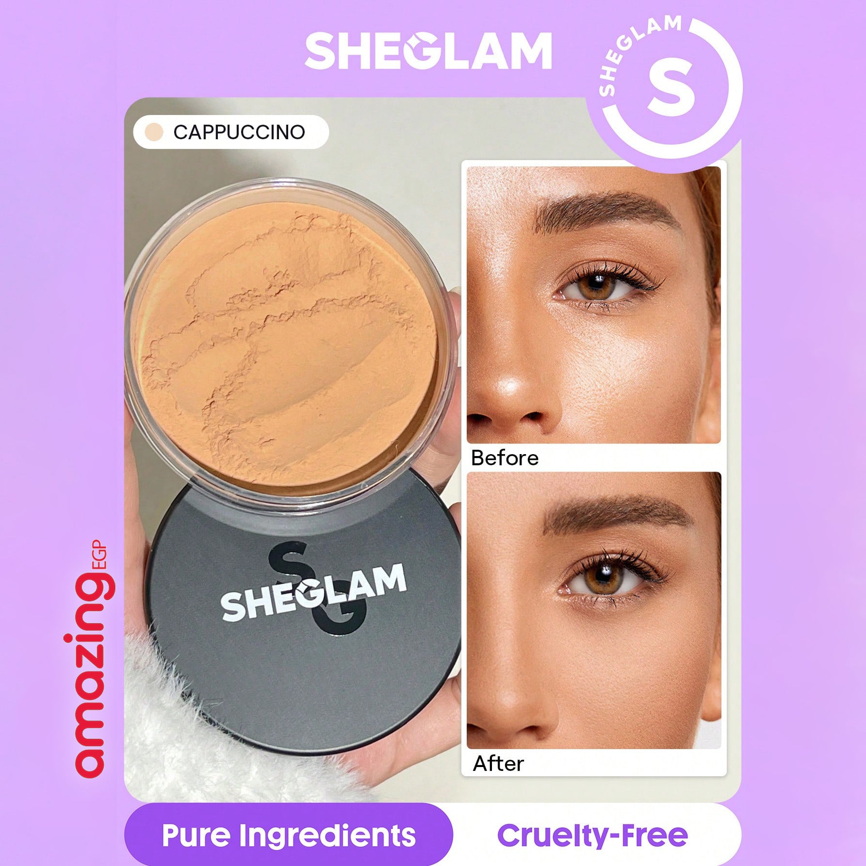 SHEGLAM بودرة تثبيت شفافة 2 في 1 للوجه، تمنح مظهرًا لامعًا ومضادة للماء والمسام، غنية بالببتيدات والكولاجين ومضادات الأكسدة، مثالية للشتاء - Cappuccino