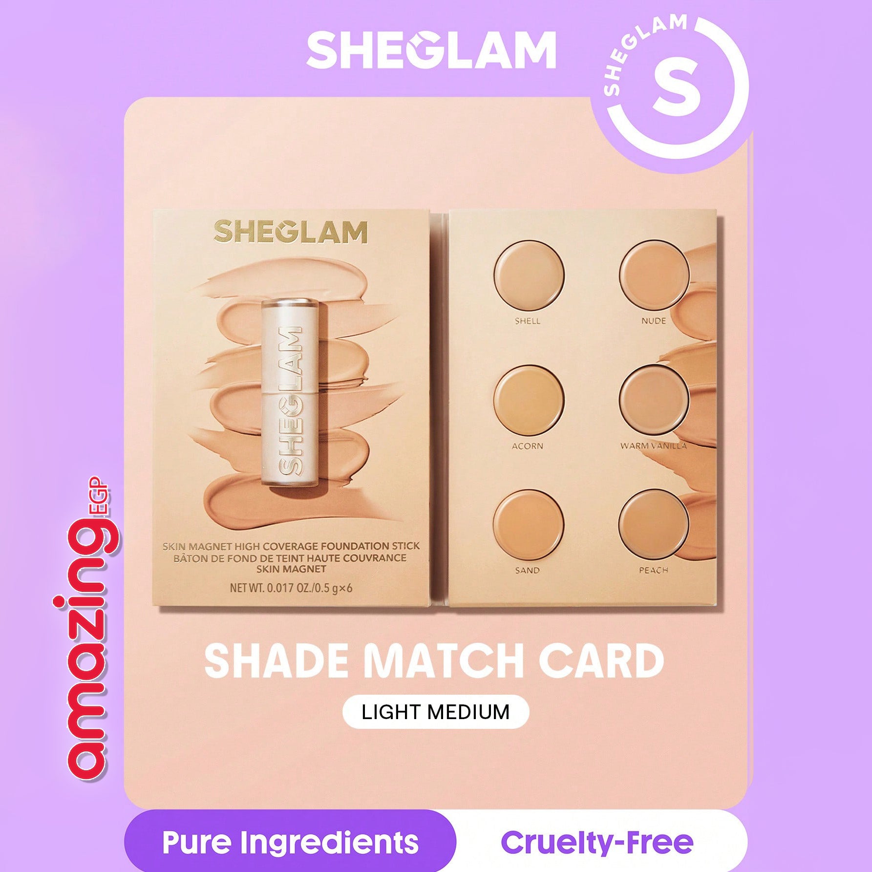 SHEGLAM  كريم أساس سكين ماجنت عالي التغطية ، كونسيلر ناعم غير لامع مقاوم للماء يدوم طويلا لتغطية البقع الداكنة والهالات تحت العين - Light Medium