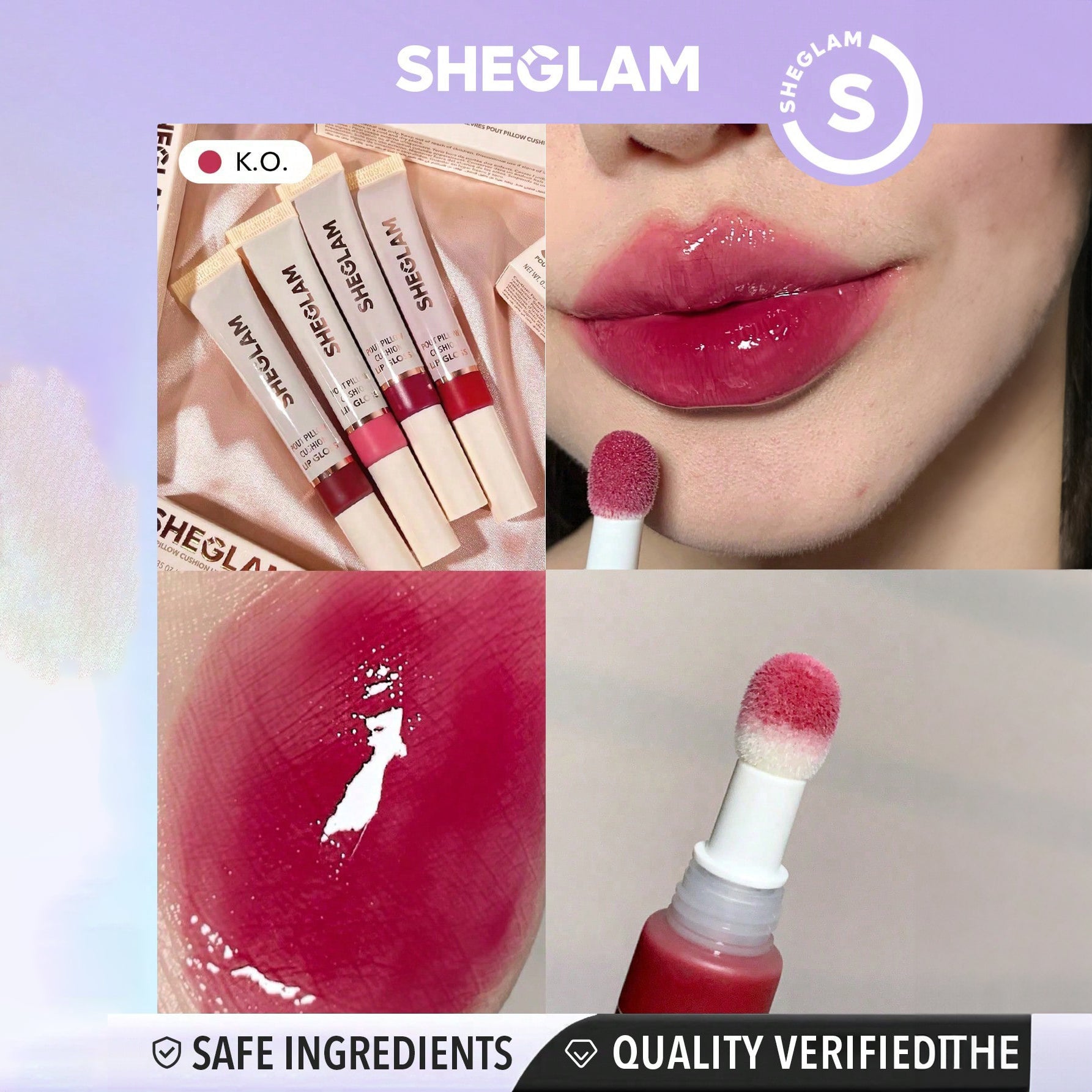 SHEGLAM ملمع شفاه مرطب ومغذي يدوم طويلا ولامع للعناية بالشفاه ملون للعناية بالشفاه   K.O.