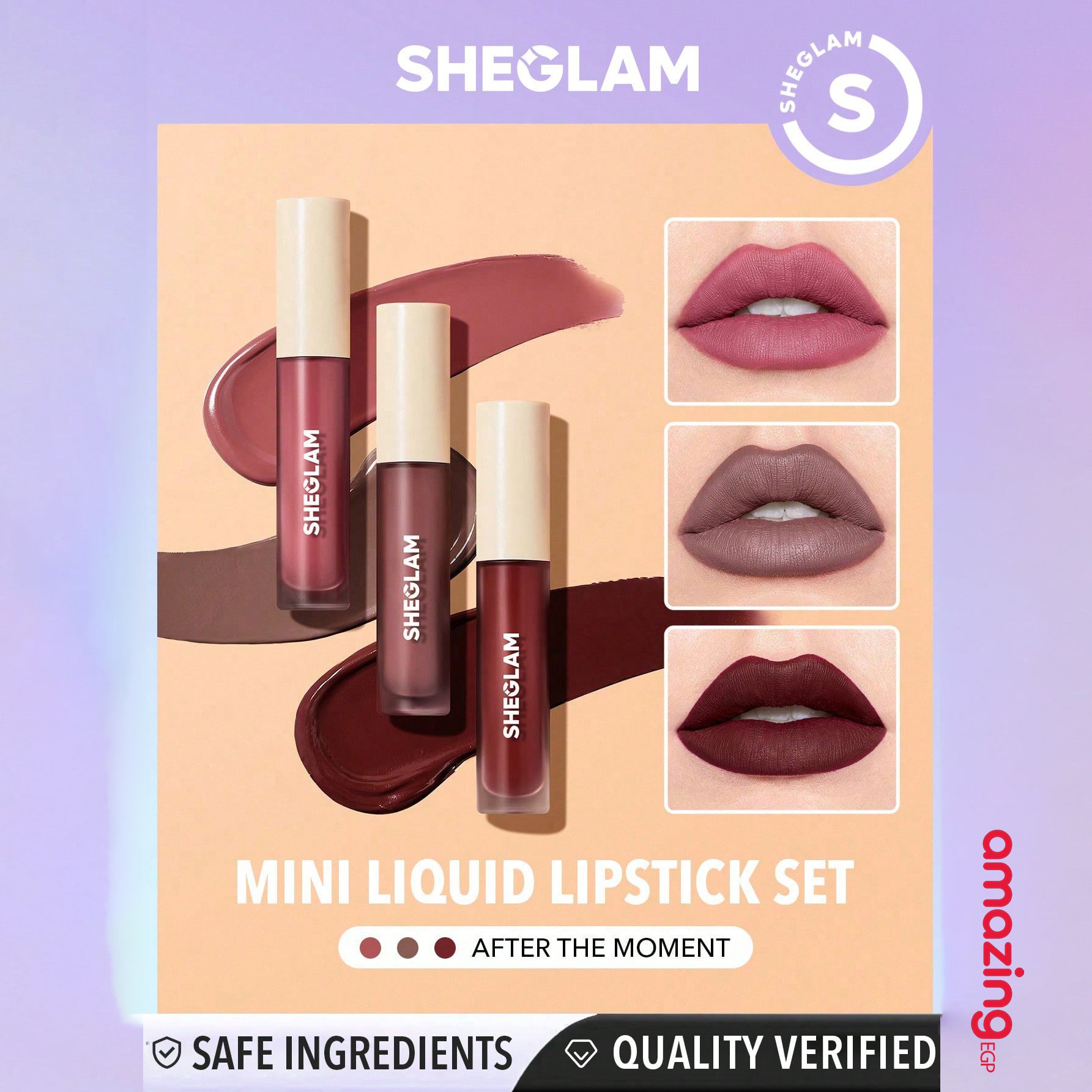 SHEGLAM مجموعة أحمر الشفاه السائل غير اللامع ألور ميني بثلاثة ألوان يدوم طويلا غني بزيت عباد الشمس لتقليل الخطوط الدقيقة مثالي للسفر - After the Moment | SHEGLAM shein احمر الخدود احمر شفاة ايشادو حاجب حواجب شفاه شفايف شى ان شى كلام ظل عيون فرشاة مستحضرات