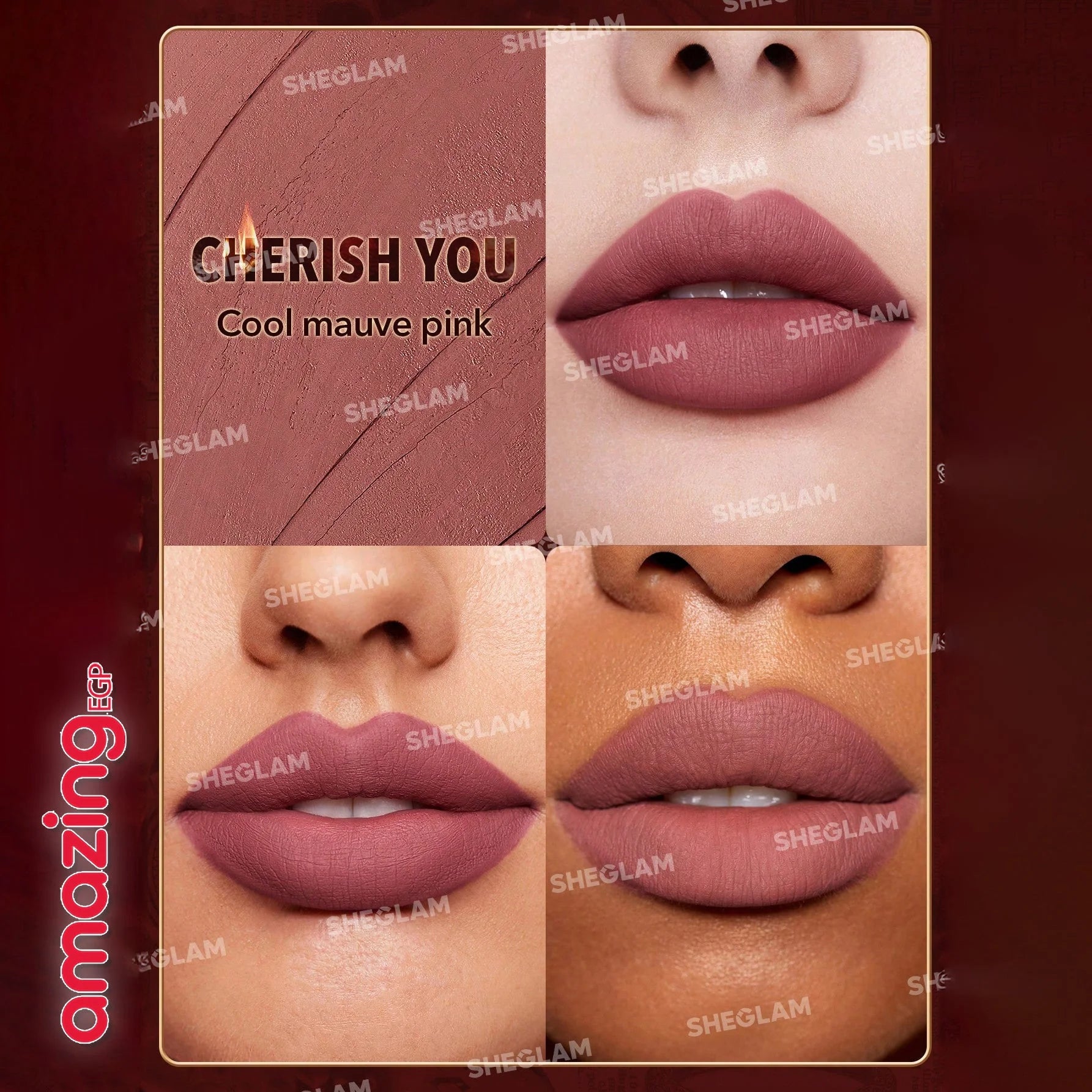 SHEGLAM أحمر شفاه غير لامع يدوم طويلا  - إصدار Dynamatte Boom Ember Rose مثالي للحفلات والمناسبات الشتوية والسفر لون وردي عصري يناسب مجموعة -  Cherish You | SHEGLAM shein احمر الخدود احمر شفاة ايشادو حاجب حواجب شفاه شفايف شى ان شى كلام ظل عيون فرشاة مستحض