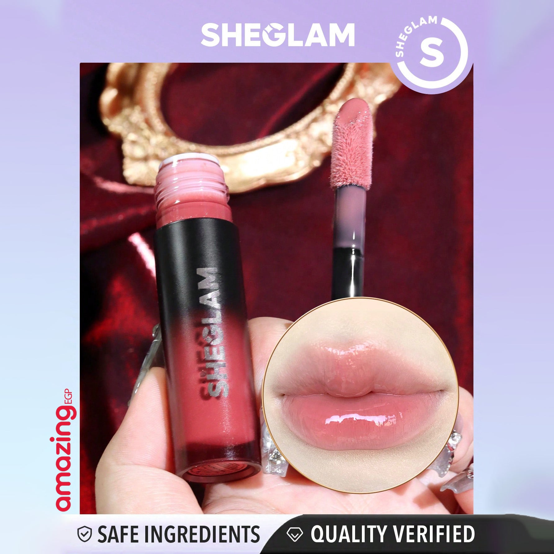 SHEGLAM  ملمع شفاه مرطب ومرطب - تلميح الشفاه لامع ومرطب -ملمع شفاه مغذي من إمبر روز إيمورتال لوف -  Unconditional | SHEGLAM shein احمر الخدود احمر شفاة ايشادو بدون اثر حاجب حواجب شفاه شفايف شى ان شى كلام ظل عيون فرشاة لا يلطخ مستحضرات التجميل مكياج ميكياج