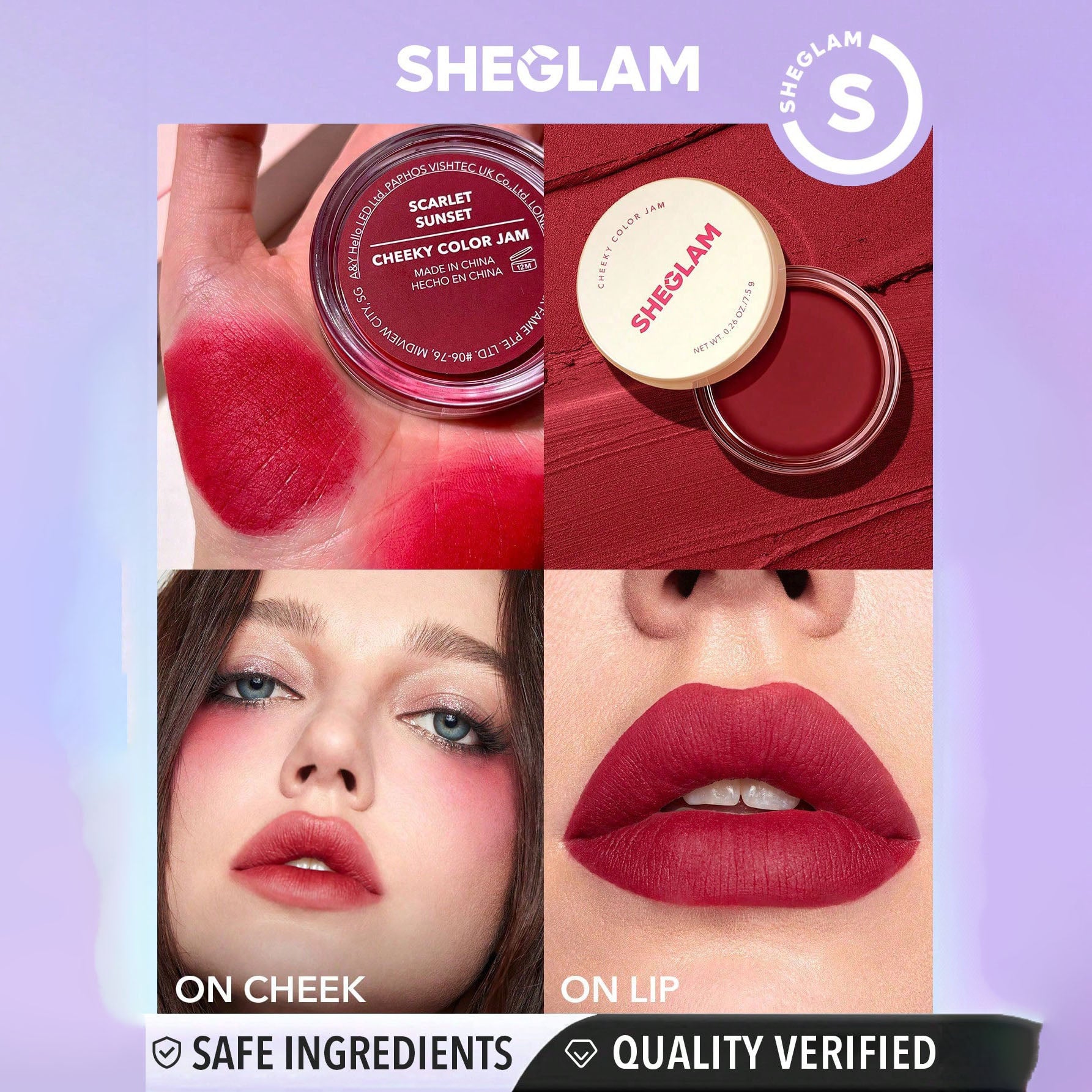 SHEGLAM | بلشر مجموعة كريم الخدود والشفاه متعدد الاستخدامات،  أحمر خدود كريمي لمظهر مشرق يدوم طوال اليوم -  Scarlet Sunset