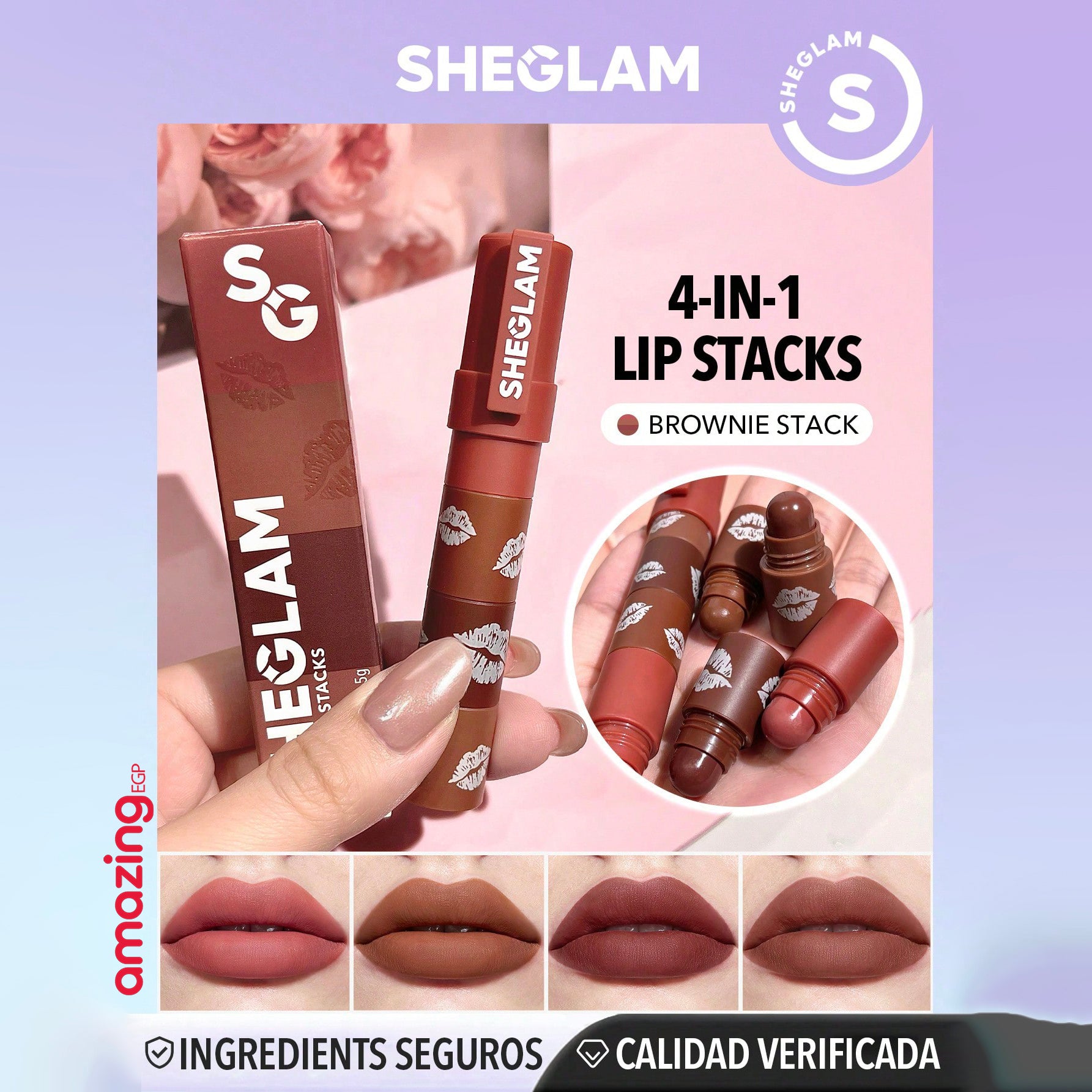 SHEGLAM  ميجا ليب ستاكس مجموعة احمر شفاه اربع دراجات غير لامع البشرة الداكنة احمر داكن مات ويدوم طويلا -  Brownie Stack | SHEGLAM shein احمر الخدود احمر شفاة ايشادو حاجب حواجب شفاه شفايف شى ان شى كلام ظل عيون فرشاة للشفاه مستحضرات التجميل مكياج ميكياج | a